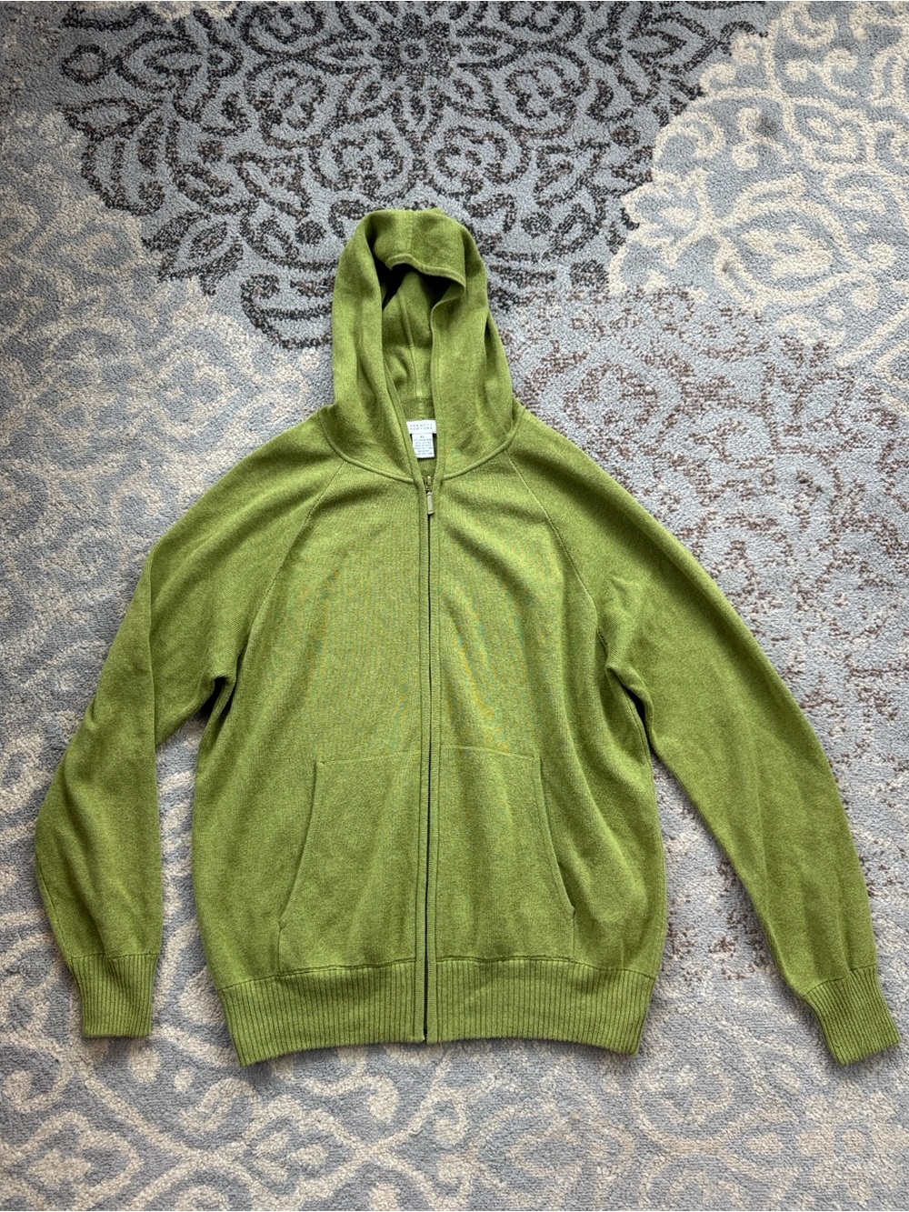 Barney’s New York Merino Wool Hooded Full Zip Sweater Green XL